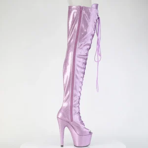 Glitter 18 cm PEEP TOE bottes cuissardes talons hauts à lacets purper
