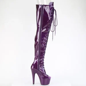 Glitter 18 cm PEEP TOE bottes cuissardes talons hauts à lacets Violet