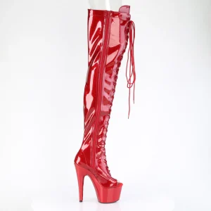 Glitter 18 cm PEEP TOE bottes cuissardes talons hauts à lacets rouge