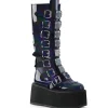 Hologramme 9 cm DAMNED-318 plateforme bottes hautes femme à boucles noir