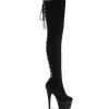Microfibre 18 cm ADORE-3063 bottes cuissardes à lacets noirs