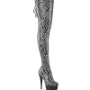 Motif serpent 15 cm DELIGHT Plateforme bottes cuissardes à lacets noires