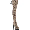 Motif serpent 15 cm DELIGHT Plateforme bottes cuissardes à lacets brun