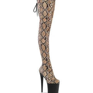 Motif serpent 20 cm 3008SP-BT Plateforme bottes cuissardes à lacets brun