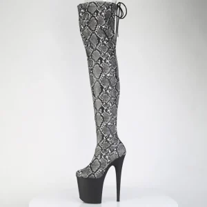 Motif serpent 20 cm 3008SP-BT Plateforme bottes cuissardes à lacets noires