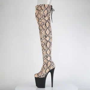 Motif serpent 20 cm 3008SP-BT Plateforme bottes cuissardes à lacets brun