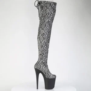 Motif serpent 20 cm 3008SP-BT Plateforme bottes cuissardes à lacets noires