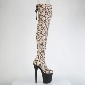 Motif serpent 20 cm 3008SP-BT Plateforme bottes cuissardes à lacets brun