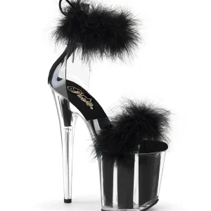 Noir 20 cm FLAMINGO-824F sandales à talons hauts et plumes pole dance