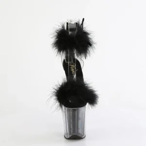 Noir 20 cm FLAMINGO-824F sandales à talons hauts et plumes pole dance