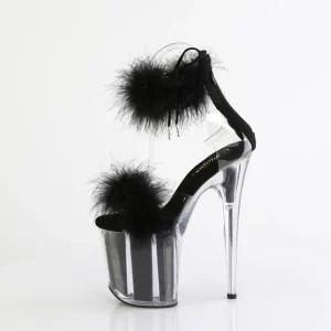 Noir 20 cm FLAMINGO-824F sandales à talons hauts et plumes pole dance