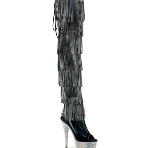 Noir 15 cm pole dance exotic botte overknee plateforme frangees strass
