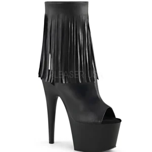 Noir Similicuir 18 cm ADORE-1019 bottines a frangees pour femmes a talon