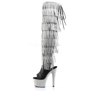 Noir Similicuir 18 cm BEJRSF-7 bottes a frangees pour femmes a talon