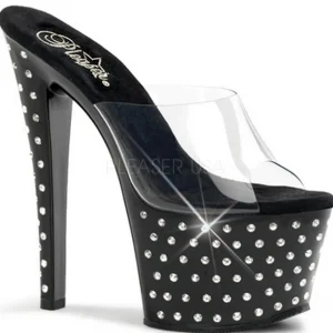 Noir Strass Platform 18 cm STARDUST-701 Mules Talons Hauts