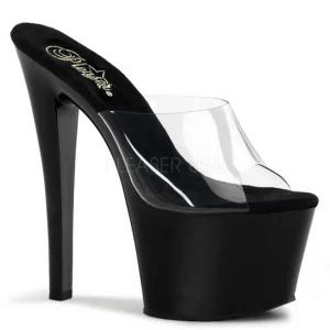 Noir Transparent 18 cm PLEASER SKY-301 Plateforme Mules Hautes