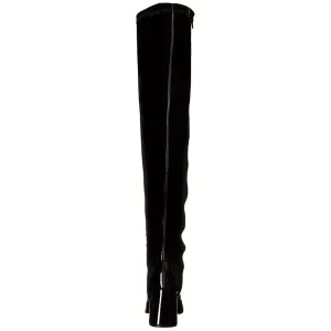 Noires bottes cuissardes vinyle - années 70 en - hippie disco gogo botte cuissarde à talon carré 7,5 cm