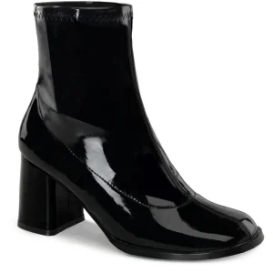 Noirs Verni 7,5 cm GOGO-150 bottines à talons épais stretch