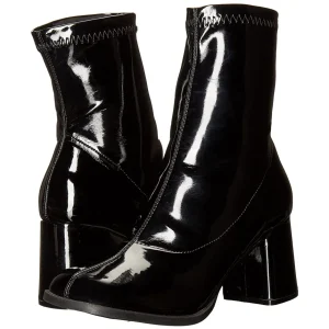 Noirs Verni 7,5 cm GOGO-150 bottines à talons épais stretch