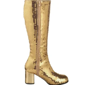 Or Paillettes 8 cm SPECTACUL disco bottes à talon carré années 70