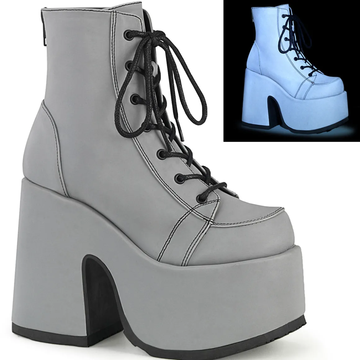 rflchissants__cm_camel_fe_0-1.webp Réfléchissants 13 cm CAMEL-203 femmes bottines plateforme épais talon chunky gris