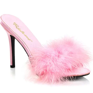 Rose 10 cm CLASSIQUE-01F mules femmes avec plumes de marabout