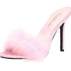 Rose 10 cm CLASSIQUE-01F mules femmes avec plumes de marabout