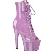 Rose glitter 18 cm peep toe pleaser bottines talons hauts femme