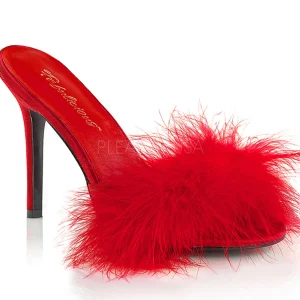 Rouge 10 cm CLASSIQUE-01F mules femmes avec plumes de marabout