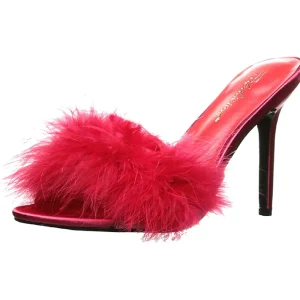 Rouge 10 cm CLASSIQUE-01F mules femmes avec plumes de marabout