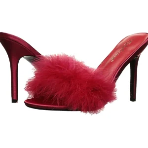 Rouge 10 cm CLASSIQUE-01F mules femmes avec plumes de marabout