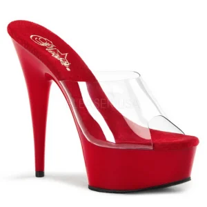 Rouge Transparent 15,5 cm DELIGHT-601 Plateforme Mules Hautes