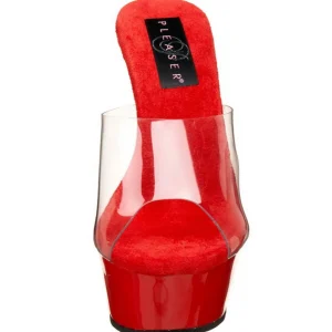 Rouge Transparent 15,5 cm DELIGHT-601 Plateforme Mules Hautes