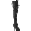 Similicuir 15 cm DELIGHT-3022 bottes cuissardes à lacets noirs