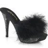 Similicuir 11,5 cm ELEGANT-401F mule à talon hauts plume noirs