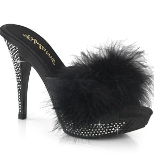 Similicuir 11,5 cm ELEGANT-401F mule à talon hauts plume noirs