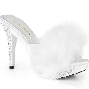 Similicuir 11,5 cm ELEGANT-401F mule à talon hauts plume blanc