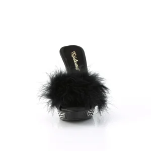 Similicuir 11,5 cm ELEGANT-401F mule à talon hauts plume noirs