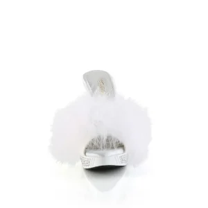 Similicuir 11,5 cm ELEGANT-401F mule à talon hauts plume blanc