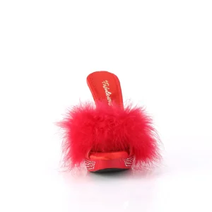 Similicuir 11,5 cm ELEGANT-401F mule à talon hauts plume rouge