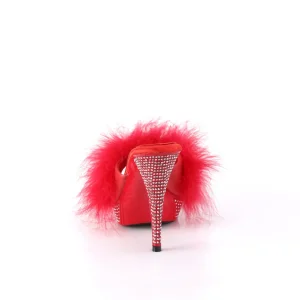 Similicuir 11,5 cm ELEGANT-401F mule à talon hauts plume rouge