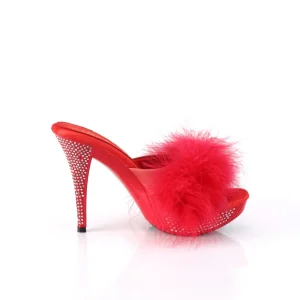 Similicuir 11,5 cm ELEGANT-401F mule à talon hauts plume rouge