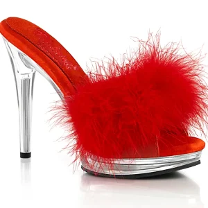 Similicuir 12,5 cm GLORY-501F-8 mule à talon hauts plume rouge