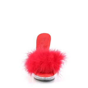 Similicuir 12,5 cm GLORY-501F-8 mule à talon hauts plume rouge
