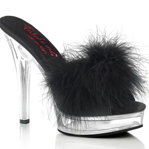 Similicuir 13,5 cm MAJESTY-501F-8 mule à talon hauts plume noirs
