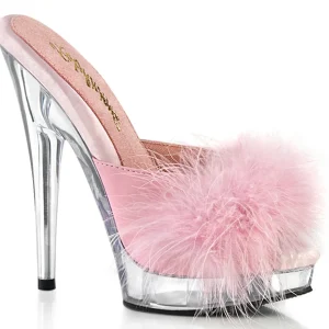 Similicuir 15 cm SULTRY-601F mule à talon hauts plume roses