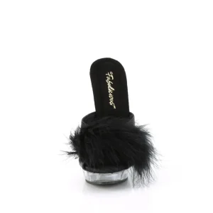 Similicuir 15 cm SULTRY-601F mule à talon hauts plume noirs