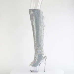 Strass ADORE 18 cm open toe bottes cuissardes talons hauts à lacets