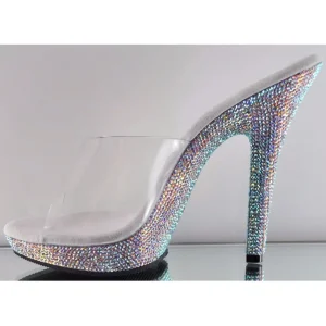 Transparent 13 cm LIP-101DM Mules Haut Talon Glitzee