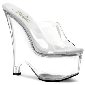 Transparent 16,5 cm Pleaser BEAU-601 Mules Talons Compensées